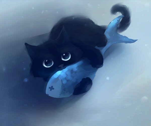 1. Черный кот с рыбкой